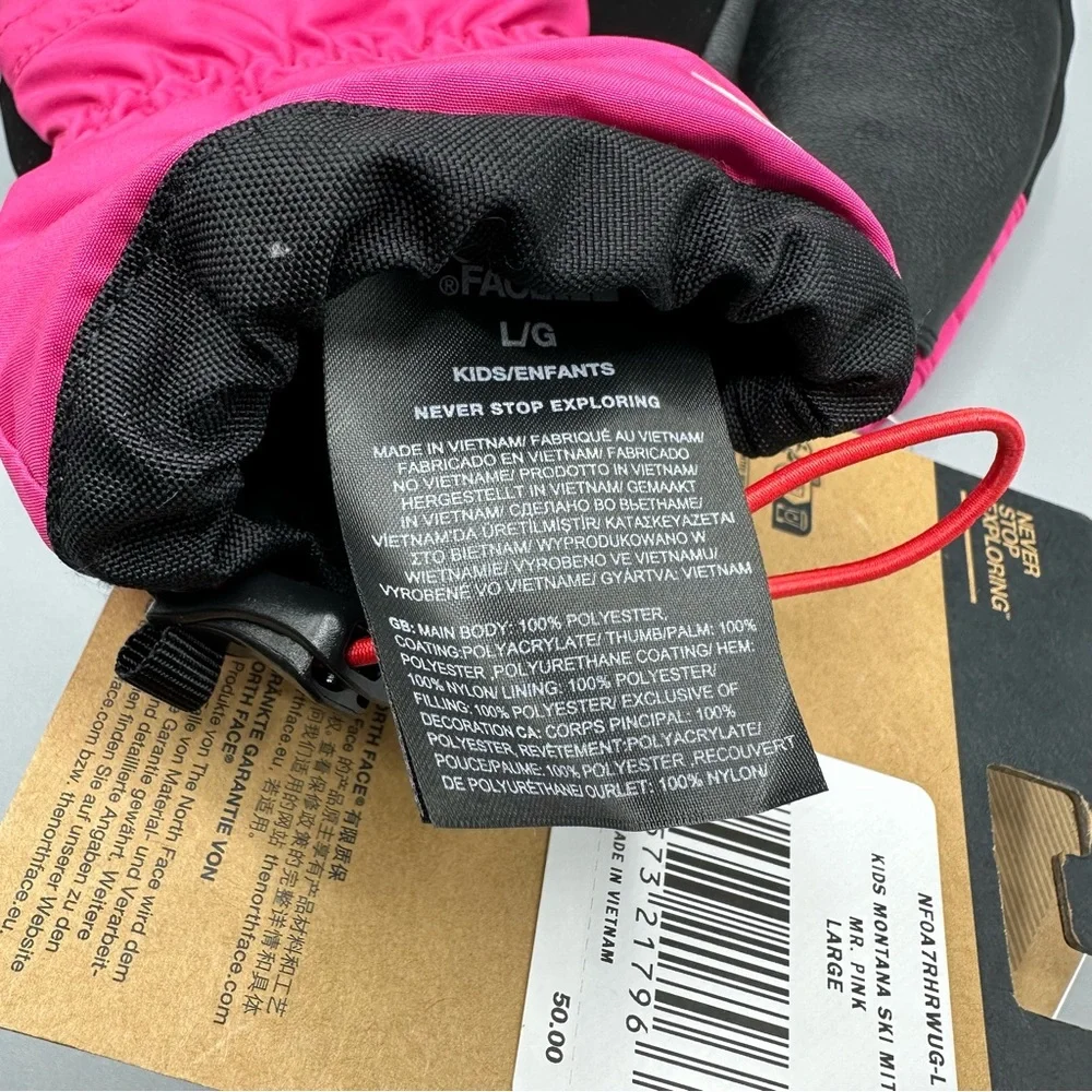 The North Face Montana Ski Mitt Kids Girls Sz L Pink Black Warmest Mittens